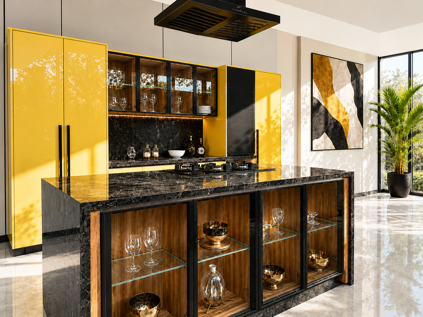 Yellow Luxe Glass Kitchen — Kitchen, Zumax